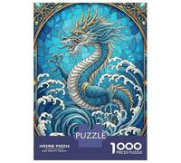 Rompecabezas para Adolescentes De 1000 Piezas Blue Dragon in Ocean Stained Glass Rompecabezas para Adultos Juego De Ingenio Aliviador del Estrés 38x26cm/1000pcs