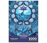 Rompecabezas para Adolescentes De 1000 Piezas Blue Lotus Water Stained Glass Art Rompecabezas Juguetes DIY Alivia El Estrés Interacción Entre Padres E Hijos 52x38cm/1000pcs