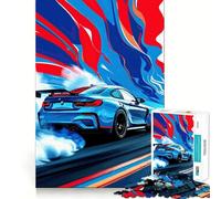 Rompecabezas para Adolescentes de 1000 Piezas,BMW M Azul,diseño de Drifting,Arte, Juego de concentración Mental,diversión para el Tiempo Libre,Regalo de Arte navideño 38x26cm