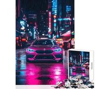 Rompecabezas para Adolescentes de 1000 Piezas BMW Rosa en Ciudad de neón Juguete Educativo Gran Regalo para Juegos Juegos Familiares Entrena tu Cerebro y Tus Manos tamaño 38x26cm