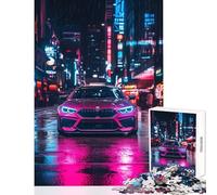 Rompecabezas para Adolescentes de 1000 Piezas BMW Rosa en Ciudad de neón Juguetes antiestrés Regalos de cumpleaños Juegos relajantes difíciles y desafiantes tamaño 50x75cm
