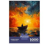 Rompecabezas para Adolescentes De 1000 Piezas Boat on Water at Sunset Painting Rompecabezas para Adultos Juegos Relajantes Regalos para Mujeres Ayuda A Ejercitar El Cerebro 52x38cm/1000pcs