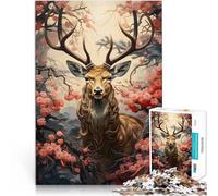 Rompecabezas para Adolescentes de 1000 Piezas Bosque de Flores de Ciervo Juego desafiante con Piezas de Formas aleatorias Que se entrelazan Completamente 38x26cm