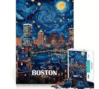 Rompecabezas para Adolescentes de 1000 Piezas,Boston,EE UU,Horizonte Nocturno,Arte de Bordes precisos,Juego de concentración,Regalo,Juego para Pasar un rato Agradable,Arte de Escena navideña 50x75cm
