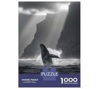 Rompecabezas para Adolescentes De 1000 Piezas Breaching Whale at Coastal Cliffs in Black and White Rompecabezas para Adultos Juego Familiar Difícil Difícil Cumpleaños Y Navidad 70x50