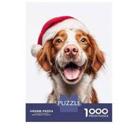 Rompecabezas para Adolescentes De 1000 Piezas Brittany Dog with Santa Hat Rompecabezas para Adultos Juguetes Antiestrés Arte De Pared Regalos De Cumpleaños Y Únicos 52x38cm/1000pcs