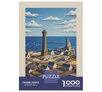 Rompecabezas para Adolescentes De 1000 Piezas Brittany, France Coastal Town Illustration Rompecabezas DIY Juguetes Vacaciones En Casa Matar El Tiempo Cumpleaños Y Navidad 52x38cm/100