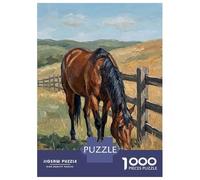 Rompecabezas para Adolescentes De 1000 Piezas Brown Horse Grazing by A Fence Rompecabezas Juguetes Antiestrés Corte De Precisión Cumpleaños 38x26cm/1000pcs