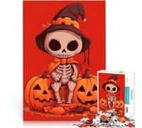 Rompecabezas para Adolescentes de 1000 Piezas Bruja Esqueleto sobre Calabazas Juegos Divertidos Interacción Entre Padres e Hijos 52x38cm