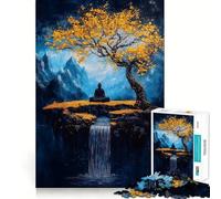 Rompecabezas para Adolescentes de 1000 Piezas Buda,meditación,Cascada,Bordes impecables,Divertido Juego Mental,Regalo,Momento Acogedor,decoración navideña para la Pared (38x26cm)