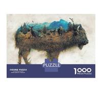Rompecabezas para Adolescentes De 1000 Piezas Buffalo Bison Surrealism Rompecabezas para Adultos Juego Práctico Una Obra De Arte Cumpleaños 52x38cm/1000pcs