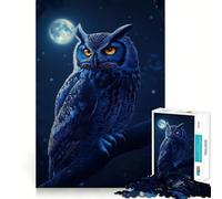 Rompecabezas para Adolescentes de 1000 Piezas Búho Azul posado en la Noche,diseño de Bordes precisos,Juego de concentración,Regalo Ideal para Momentos acogedores,Escena navideña 50x75cm