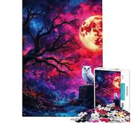 Rompecabezas para adolescentes de 1000 piezas Búho bajo la luna de sangre Rompecabezas para adultos Ideal para pasar el tiempo en casa Un reto educativo Diversión familiar y para jugar en casa 50x75cm