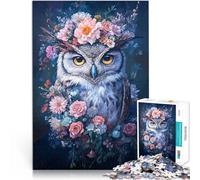 Rompecabezas para Adolescentes de 1000 Piezas Búho con Corona Floral Juego Intelectual Cada Pieza es única: un desafiante y Divertido Juego Familiar 75x50cm