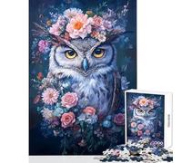 Rompecabezas para Adolescentes de 1000 Piezas búho con Corona Floral Juguetes antiestrés Ideas de Regalo Juego práctico Interesante reducción del estrés tamaño 38x26cm