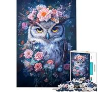 Rompecabezas para Adolescentes de 1000 Piezas Búho con Corona Floral Un Reto para completar Diversión en Familia Juguete antiestrés para Mayores de 14 años (38x26cm)