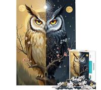 Rompecabezas para adolescentes de 1000 piezas Búho místico de la dualidad día y noche ilustración fantástica del equilibrio entre el sol y la luna desafío educativo para la diversión familiar juguetes