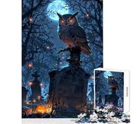Rompecabezas para Adolescentes de 1000 Piezas: Búho posado en una lápida en un Cementerio Juguetes de Bricolaje Grandes Regalos y Juguetes Juegos Familiares Mejorar el Amor Entre Parejas 50x75cm