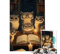 Rompecabezas para Adolescentes de 1000 Piezas Búhos Leyendo a la luz de Las Velas Rompecabezas para Adultos Juegos relajantes Corte de precisión Ayuda a ejercitar el Cerebro (tamaño 38x52cm)