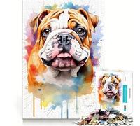 Rompecabezas para Adolescentes de 1000 Piezas Bulldog en Acuarela,Corte preciso,Divertido,resolución de Problemas,diversión,relajación,Tiempo de diversión,decoración navideña (38x26cm)