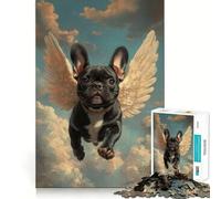 Rompecabezas para Adolescentes de 1000 Piezas Bulldog francés Negro con alas de ángel | Homenaje a la pérdida de una Mascota Arte de Ajuste,Juguete Creativo,Juego para el Tiempo de Descanso