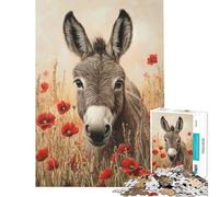 Rompecabezas para Adolescentes de 1000 Piezas Burro en un Campo de Amapolas Rompecabezas para Adultos Juegos Divertidos Carrera de Velocidad Manual Interacción Entre Padres e Hijos (tamaño 50x75cm)