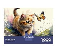 Rompecabezas para Adolescentes De 1000 Piezas Butterfly Cat Watercolor Rompecabezas para Adultos Juguetes Antiestrés Regalo De Cumpleaños para Cumpleaños, Navidad 52x38cm/1000pcs