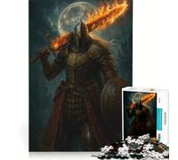 Rompecabezas para Adolescentes de 1000 Piezas: Caballero con Espada llameante bajo la luz de la Luna Juego Educativo, decoración de Pared, cumpleaños y Navidad 38x26cm