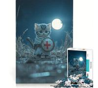 Rompecabezas para Adolescentes de 1000 Piezas Caballero Gato bajo la luz de la Luna, Juegos educativos, decoración de Pared, con póster y Hoja de Preguntas a Juego 38x26cm