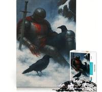 Rompecabezas para Adolescentes de 1000 Piezas Caballero herido con Cuervos en la Nieve Juego Imposible Regalo de cumpleaños con póster y Hoja de Preguntas a Juego 50x75cm