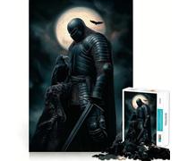Rompecabezas para Adolescentes de 1000 Piezas Caballero Negro bajo la luz de la Luna,diseño de Bordes Premium,Juego de concentración Mental,diversión para el Tiempo Libre,Regalo artístico de Navidad