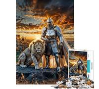 Rompecabezas para Adolescentes de 1000 Piezas Caballero y león al Atardecer Rompecabezas para Adultos Juego de ingenio Corte de precisión Actividades Divertidas para Hacer en casa (tamaño 50x75cm)
