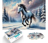 Rompecabezas para Adolescentes de 1000 Piezas Caballo Blanco Corriendo en Invierno Juguetes de Juego desafiantes Gran Regalo 75x50cm