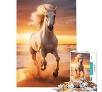 Rompecabezas para Adolescentes de 1000 Piezas Caballo Blanco Corriendo en la Playa desafío para la Inteligencia Cerebral Juguetes adictivos Juego Familiar antiestrés Regalo Divertido (tamaño 38x52cm)