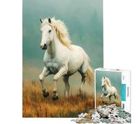 Rompecabezas para Adolescentes de 1000 Piezas Caballo Blanco galopando en un Campo Juego desafiante Juguete Imposible Ideal para Parejas Regalo de cumpleaños (Tamaño 75x50cm)