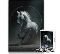 Rompecabezas para Adolescentes de 1000 Piezas, Caballo Blanco Saltando a través de un círculo, Juego de desafío único, Regalos para Mujeres, Obra de Arte, Regalo, tamaño 38x26cm