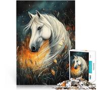 Rompecabezas para Adolescentes de 1000 Piezas Caballo Blanco y Hierba otoñal Diversión Familiar Colección de Artistas, Bellas Artes 75x50cm