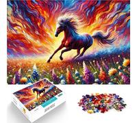 Rompecabezas para Adolescentes de 1000 Piezas Caballo Corriendo Entre Flores Juego Familiar para y Gran Regalo para Juegos 75x50cm