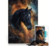 Rompecabezas para Adolescentes de 1000 Piezas Caballo Negro en el Espacio,Encaje Juguete artístico y Creativo,Ideal para el Tiempo Libre 50x75cm