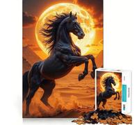 Rompecabezas para Adolescentes de 1000 Piezas Caballo Negro encabritado bajo la Luna Llena,Encaje Juguete,para desarrollar la Creatividad,para el Tiempo de Descanso y como Regalo de decoración