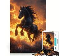 Rompecabezas para Adolescentes de 1000 Piezas Caballo Negro,Fuego,Puesta de Sol,Encaje, Juguete Creativo,para el Tiempo Libre,Regalo de decoración navideña 38x52cm