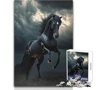 Rompecabezas para Adolescentes de 1000 Piezas, Caballo Salvaje Negro en tormenta, Juego Educativo Familiar, difícil, Regalo de cumpleaños, tamaño 38x52cm