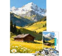 Rompecabezas para Adolescentes de 1000 Piezas Cabaña Alpina en un Prado de Verano Ayuda a ejercitar el Cerebro y a aliviar el estrés Juego de ingenio para Mayores de 14 años (38x26cm)