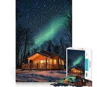 Rompecabezas para Adolescentes de 1000 Piezas Cabaña bajo la Aurora Boreal,Piezas de Ajuste preciso,Juguete lógico y Divertido,Juego Tranquilo,Juego de cumpleaños artístico (38x52cm)
