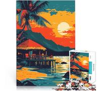 Rompecabezas para Adolescentes de 1000 Piezas Cabaña de Playa con Puesta de Sol Tropical, Arte Hawaiano Rompecabezas Gran Regalo 70x100cm
