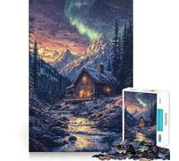 Rompecabezas para Adolescentes de 1000 Piezas Cabaña en Las montañas Nevadas,Bordes impecables,Divertido Juego Mental,Regalo Acogedor,decoración navideña para la Pared (38x52cm)