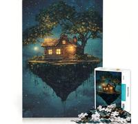 Rompecabezas para Adolescentes de 1000 Piezas: Cabaña en una Isla Flotante bajo un Cielo Estrellado Juegos relajantes, interacción Entre Padres e Hijos, Juego de desafío único 38x26cm