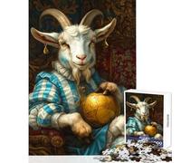 Rompecabezas para Adolescentes de 1000 Piezas: Cabra Real con balón de fútbol Dorado Juguete Educativo para cumpleaños Juegos Divertidos con póster a Juego y Hoja de Trivia Tamaño 50x75cm