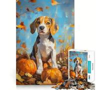 Rompecabezas para Adolescentes de 1000 Piezas Cachorro Beagle con Calabazas pintadas Piezas de Corte Limpio Juego Inteligente Regalo Tiempo Libre Juego Escena navideña Arte (50x75cm)