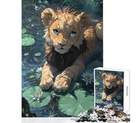 Rompecabezas para Adolescentes de 1000 Piezas: Cachorro de león en un Estanque Juguete Educativo Ideas de Regalo para Juegos educativos Mejora el Amor Entre Parejas Tamaño 50x75cm